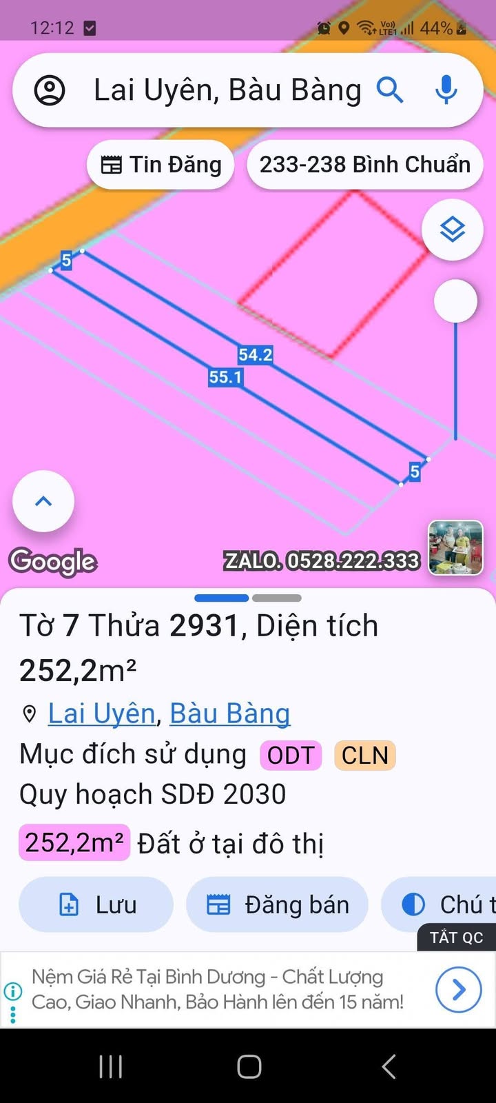 Đất thổ cư Lai Uyên Bàu Bàng 4374m² giá 800 triệu - Cơ hội đầu tư tuyệt vời!