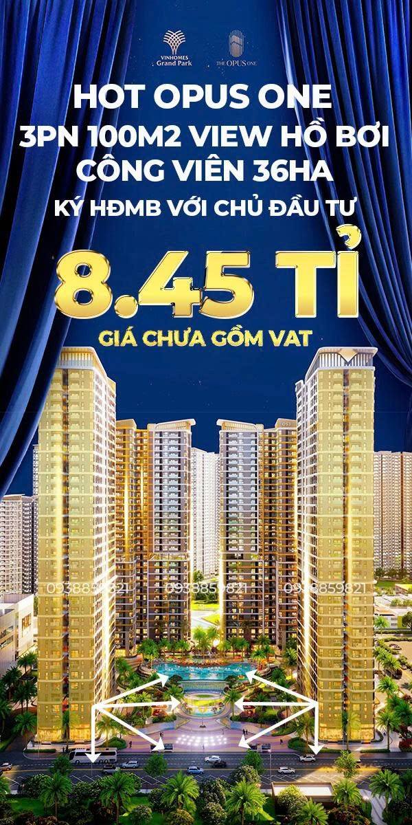 Căn hộ Opus One Thủ Đức 100m² giá 8.45 tỷ - View hồ bơi và công viên tuyệt đẹp!
