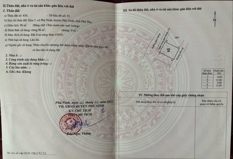 Đất nền Phù Ninh, Phú Thọ 96m² giá 2 tỷ - Sổ đỏ chính chủ, đầu tư sinh lời!