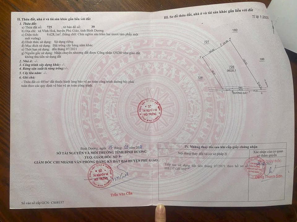 Đất nền Vĩnh Hoà, Phú Giáo, Bình Dương 9.628m² giá 2.2 tỷ - Cơ hội đầu tư hấp dẫn!