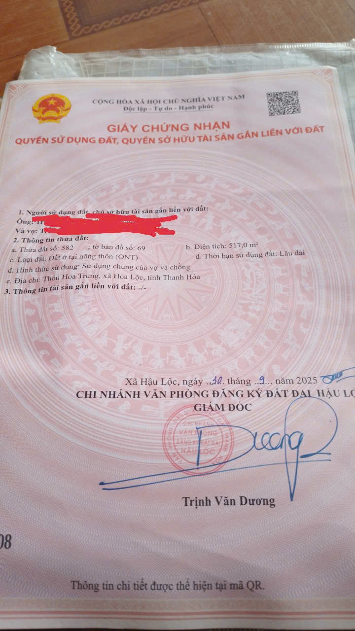 Đất thổ cư Hậu Lộc 517m² giá thỏa thuận - Đầu tư sinh lời ngay!