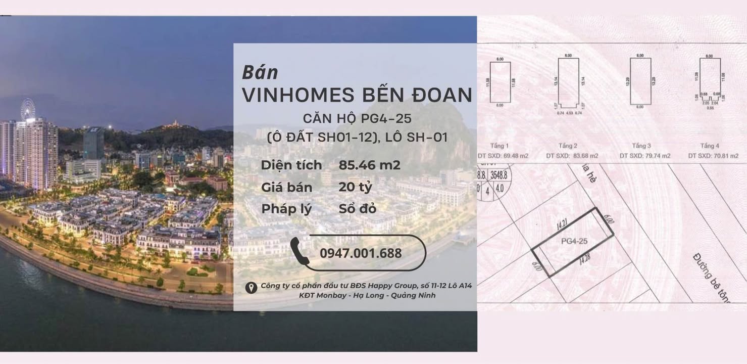 Shophouse Vinhomes Bến Đoan Hạ Long 85m² giá 20 tỷ - Đầu tư sinh lời bền vững!