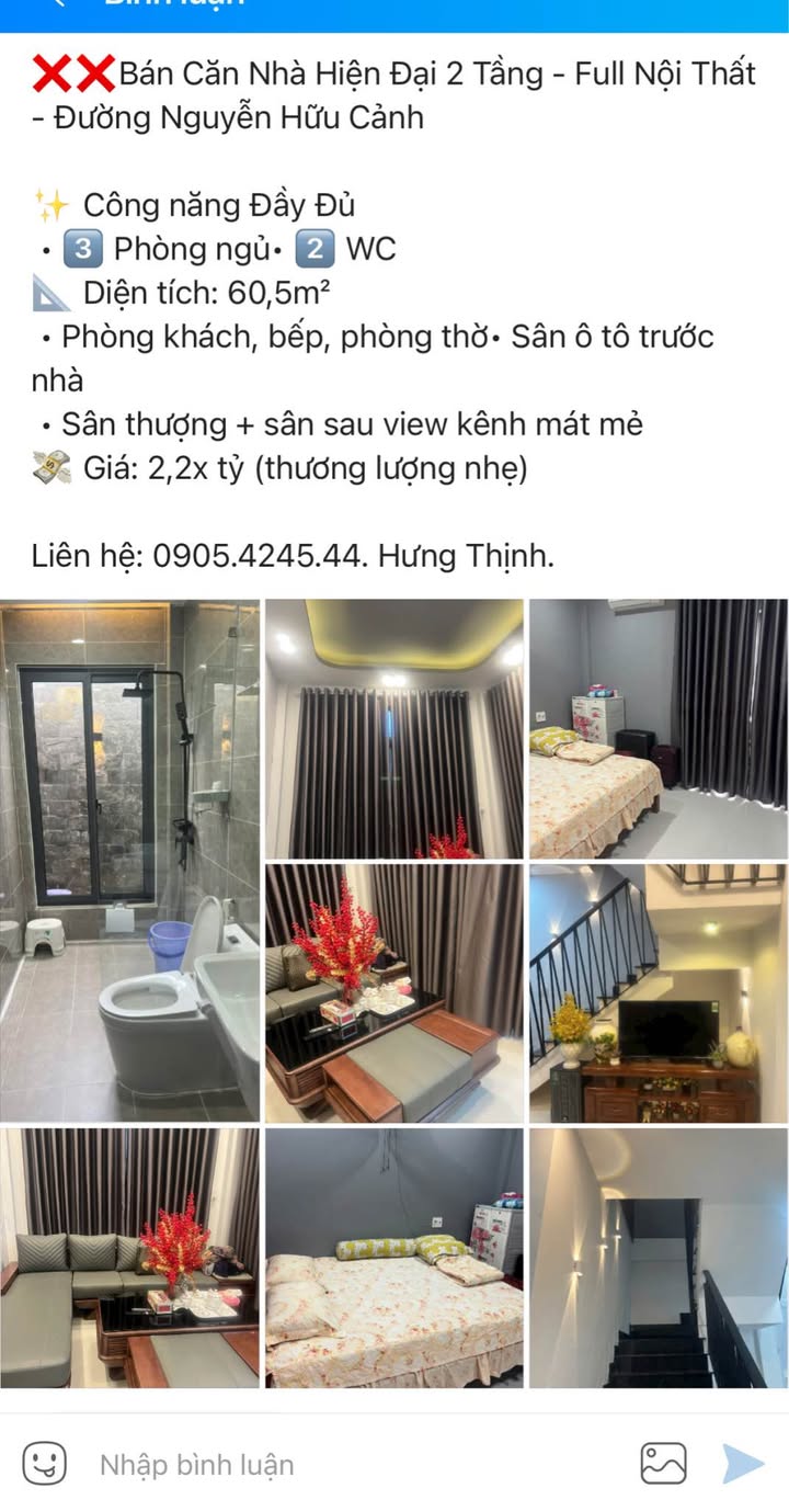 Nhà 2 Tầng Đường Nguyễn Hữu Cảnh 60.5m² giá 2.2 tỷ - Full Nội Thất, Sẵn Sàng Vào Ở!