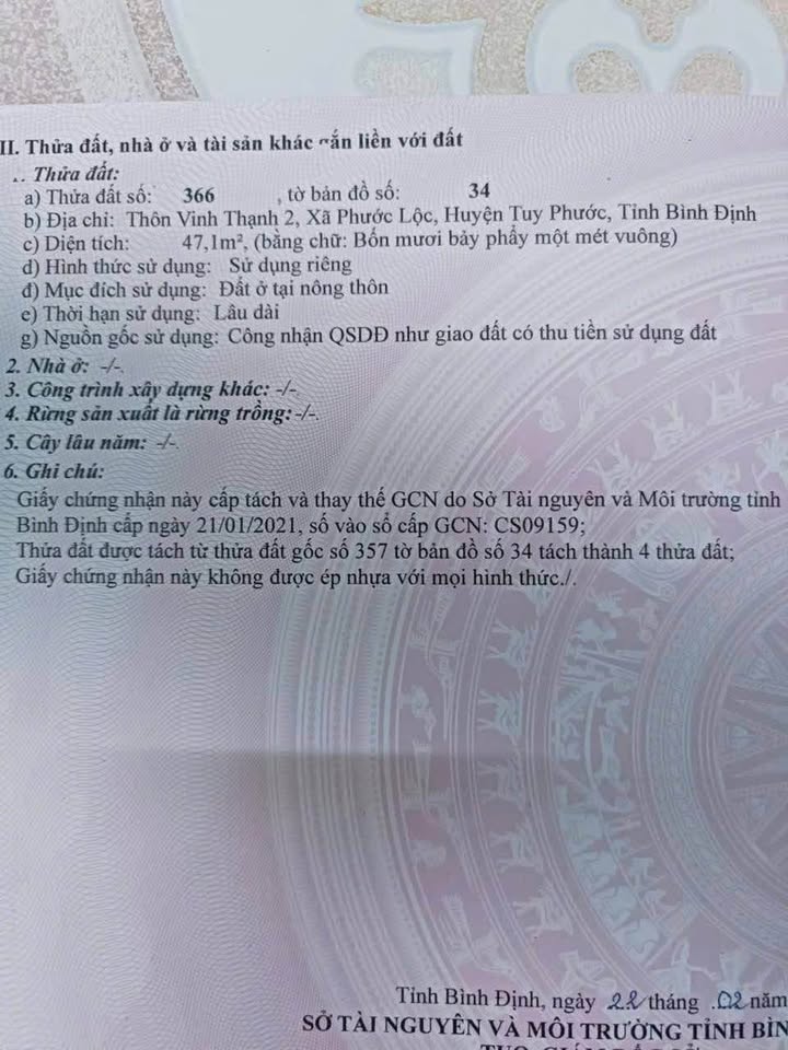 Đất nền Phước Lộc, Tuy Phước 47m² giá tốt - Nhanh tay sở hữu!