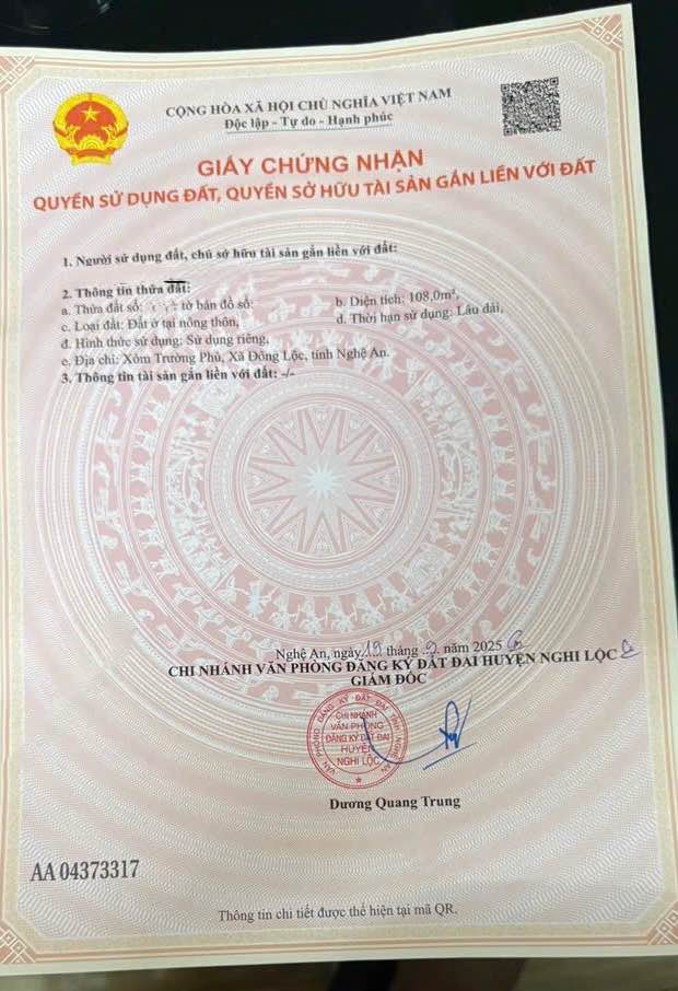 Đất nền Nghi Trường 108m² giá 1.75 tỷ - Sổ đỏ chính chủ, vị trí đẹp!