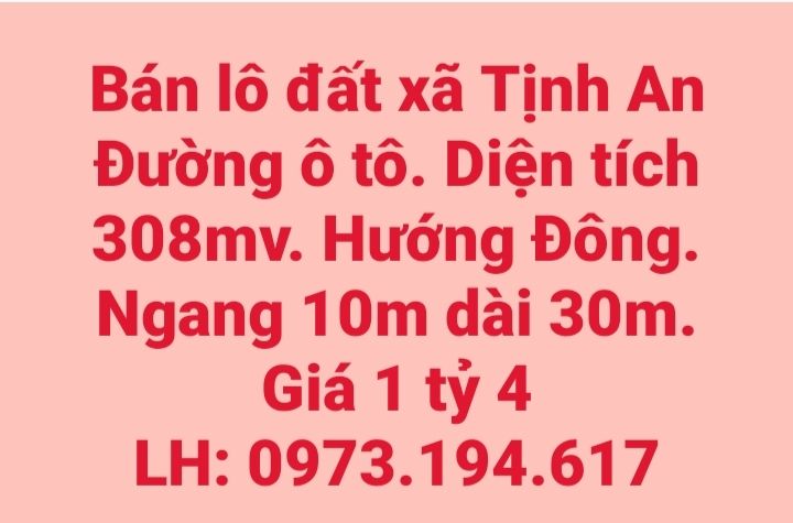 Đất nền Tịnh An Quảng Ngãi 308m² giá 1.4 tỷ - Đường ô tô, hướng Đông!