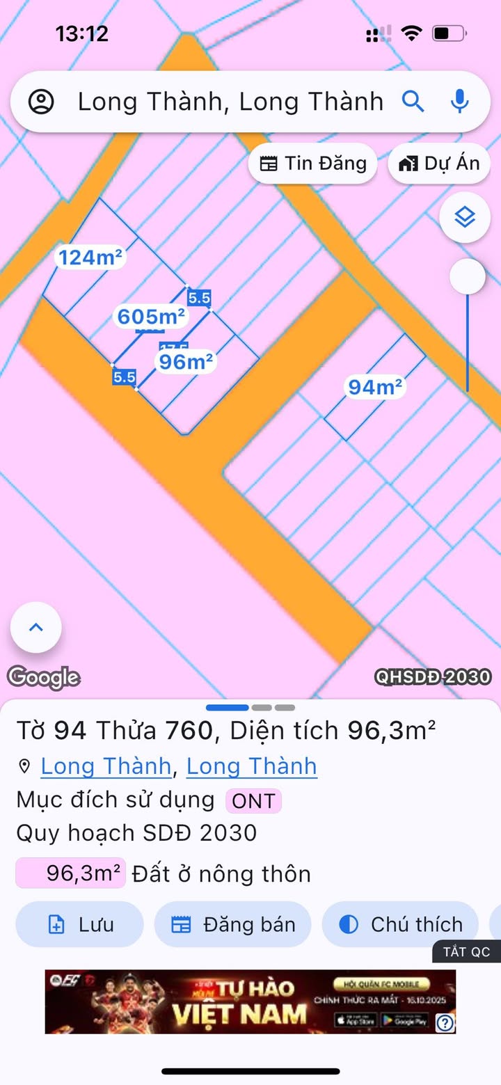 Đất thổ cư Lộc An, Long Thành 96m² giá chỉ 1.3 tỷ - Cơ hội đầu tư vàng!