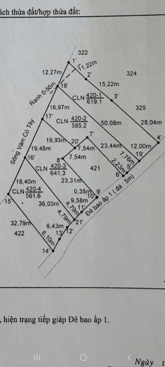 Lô đất thổ cư 2.756m² tại ấp 1, xã Mỹ An, Thủ Thừa - Giá 2.8 tỷ, view sông tuyệt đẹp!