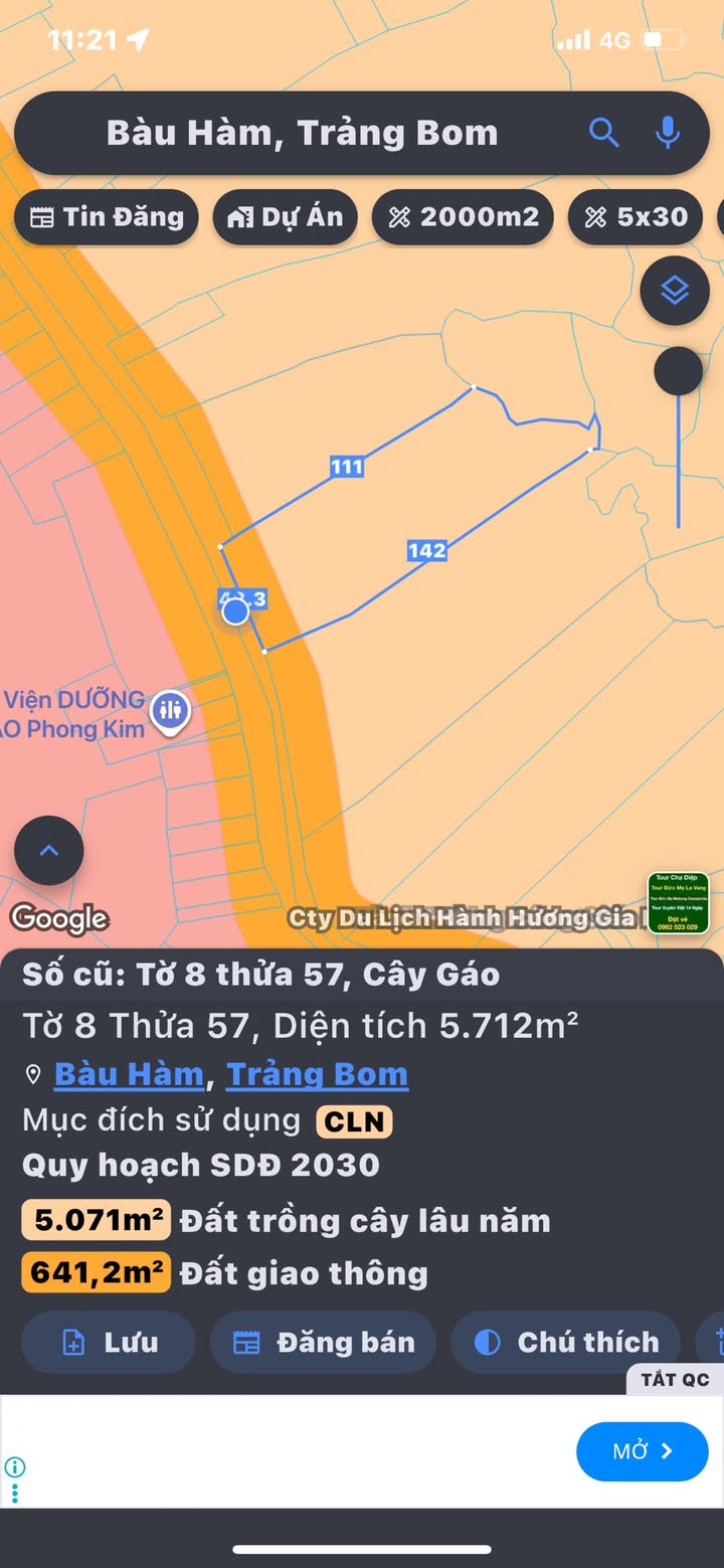 Đất nền 5700m² xã Cây Gáo, Vĩnh Cửu - Đầu tư sinh lời chỉ 62.7 tỷ!