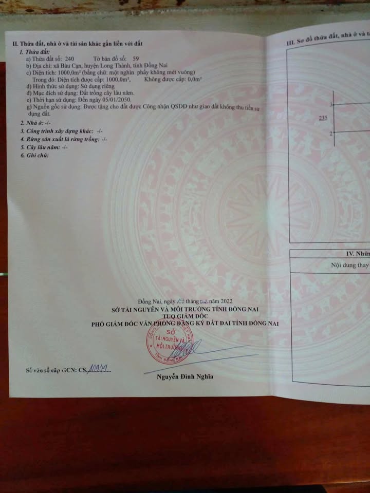 Đất nền Bàu Cạn Long Thành 1000m² giá 1.5 tỷ - Sổ riêng chính chủ!