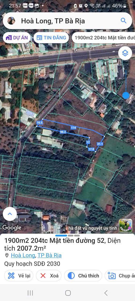 Đất Thổ Cư 2000m² Mặt Tiền Đường 52 Hòa Long - Giá Chỉ 10.5 Tỷ!