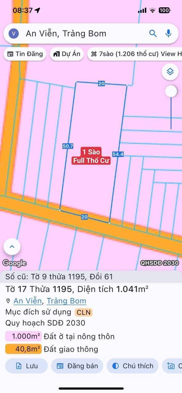 Đất nền 1 sào An Viễn, Trảng Bom, Đồng Nai giá 4 tỷ - Đầu tư sinh lời ngay!