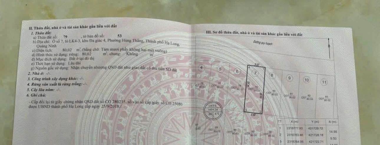 Đất nền đa giác Hùng Thắng - Hạ Long 80m² giá 6.88 tỷ - Sổ đỏ chính chủ!