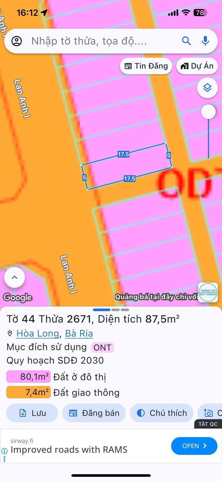 Đất nền Tam Long Bà Rịa 87.5m² giá 2 tỷ - Lô góc thoát hiểm đẹp