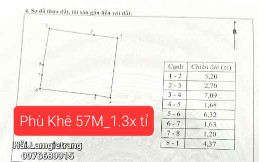 Đất Phù Khê 57m² giá 1.3 tỷ - Gần ô tô, vị trí đẹp!