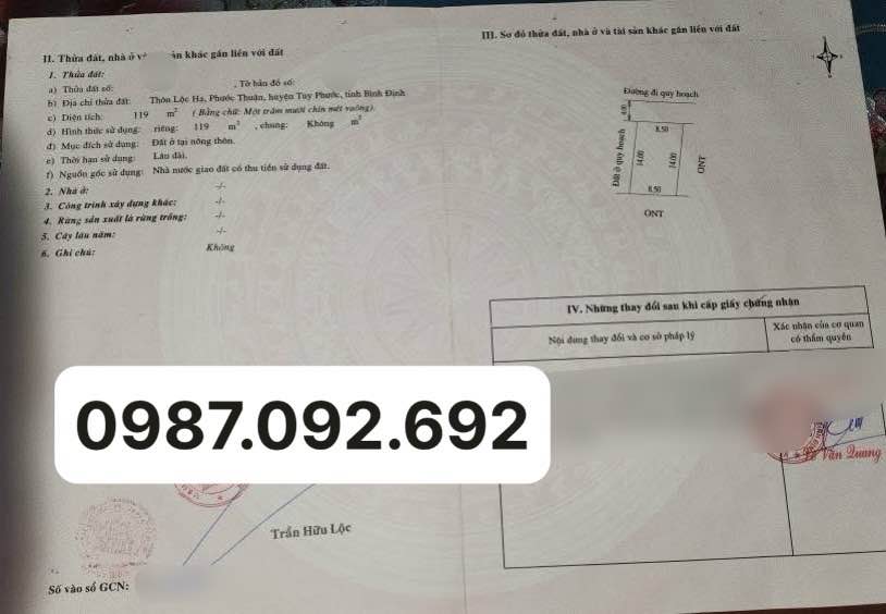 Đất nền Phước Thuận, Tuy Phước 119m² giá chỉ 6xx triệu - Cơ hội vàng cho nhà đầu tư!