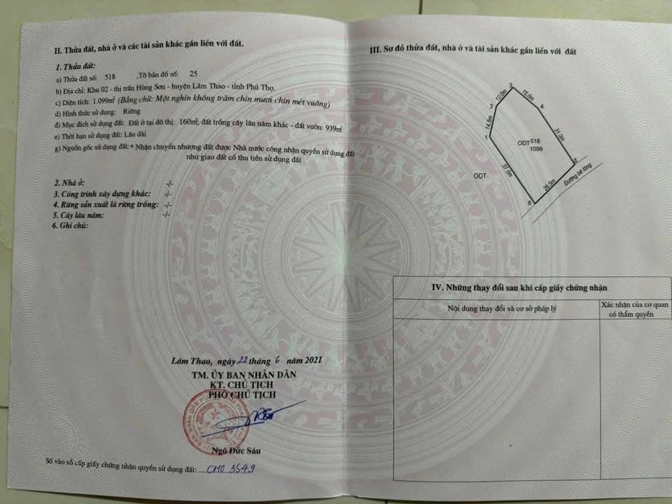 Đất nền Hùng Sơn Lâm Thao 1.099m² giá 2.75 tỷ - Pháp lý rõ ràng, sổ đỏ chính chủ!