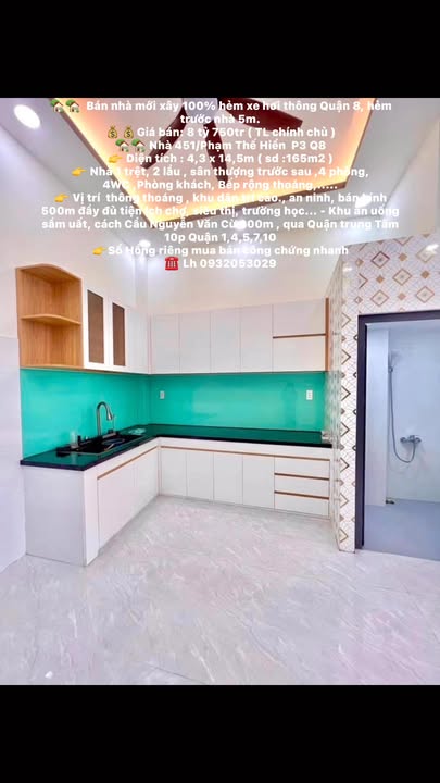 Nhà mới xây 100% tại Quận 8, 4 phòng ngủ, giá chỉ 8.75 tỷ - Đầu tư sinh lời!