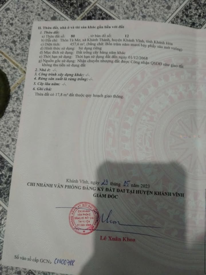 Đất thổ cư Khánh Thành 450m² giá 480 triệu - Chính chủ, nhanh tay sở hữu!