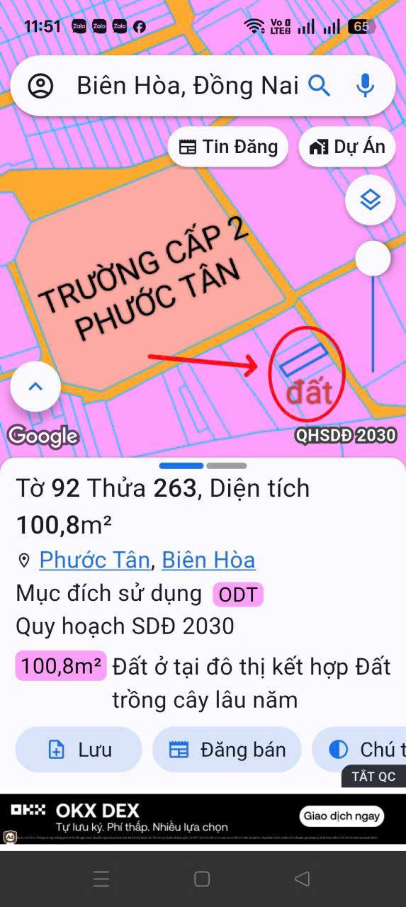 Đất thổ cư Phước Tân Biên Hòa 100m² giá 1.55 tỷ - Sổ đỏ chính chủ