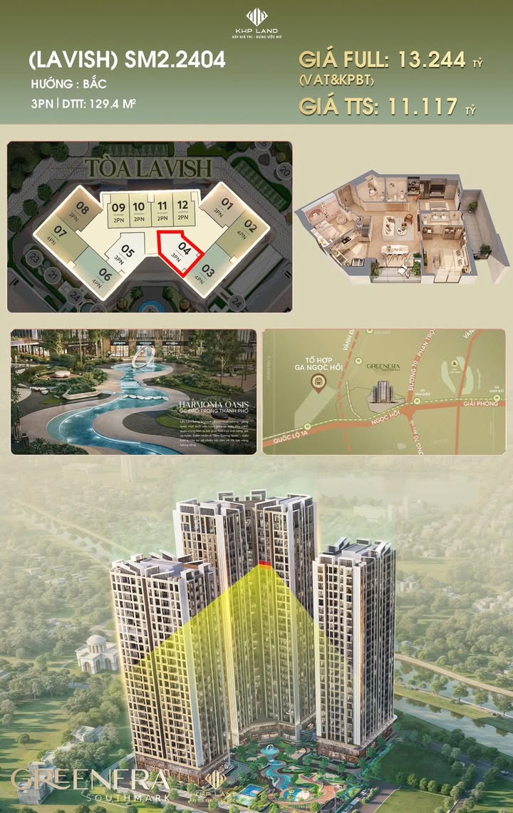 Căn hộ 3PN Lavish SM2, Ngọc Hồi 129.4m² giá 11.117 tỷ - Tầm nhìn thoáng đãng!