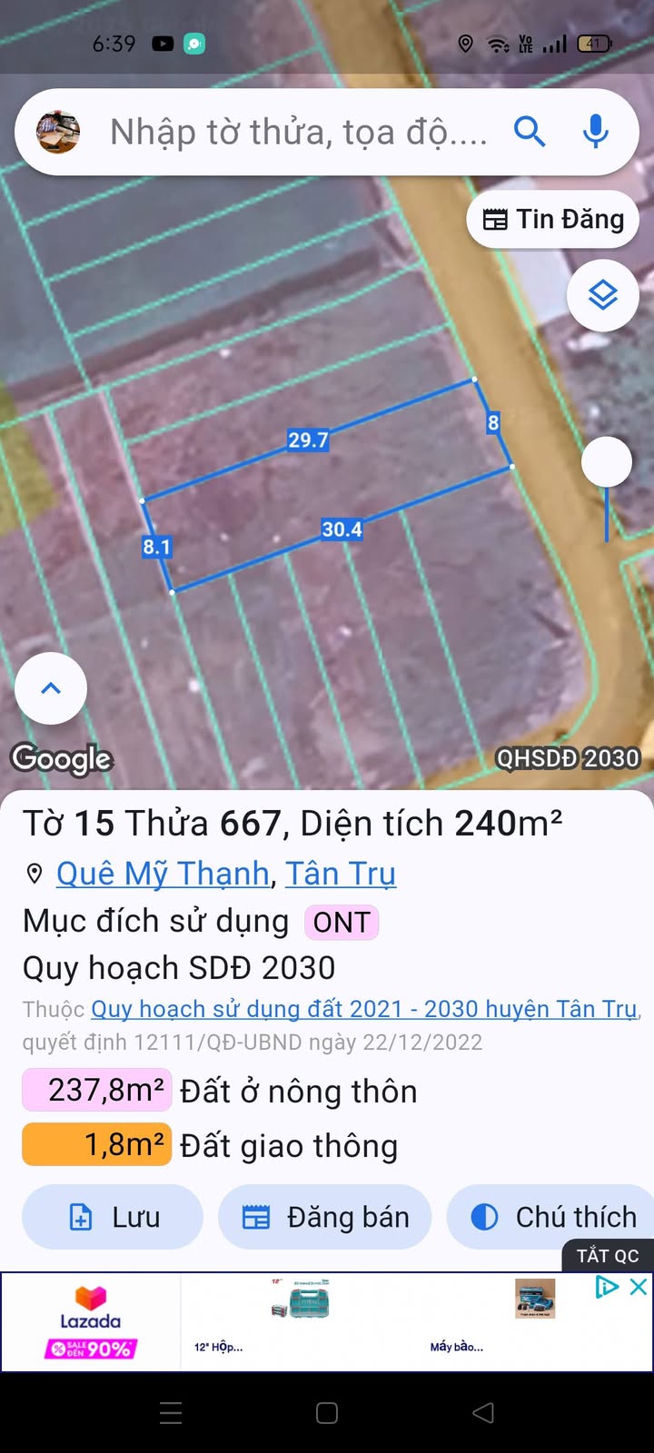 Đất thổ cư mặt tiền Nguyễn Thị Lầu, xã Quê Mỹ Thạnh 240m² giá 1.12 tỷ - Cơ hội đầu tư tuyệt vời!