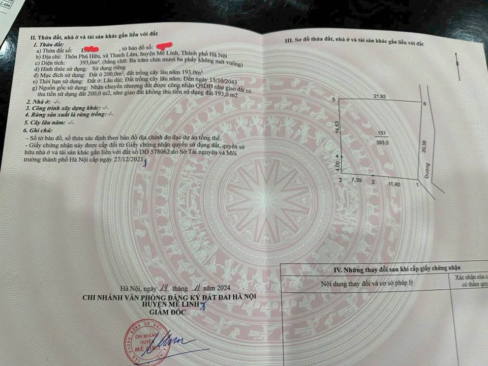 Đất nền Thanh Lâm Mê Linh 393m² giá 9.3 tỷ - Tiềm năng đầu tư lớn!