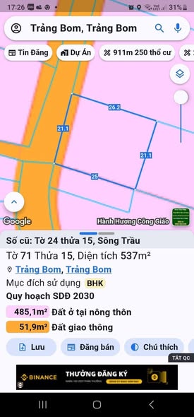 Đất nền Trảng Bom Đồng Nai 536m² giá 2 tỷ - Sổ đỏ chính chủ, vị trí đẹp!