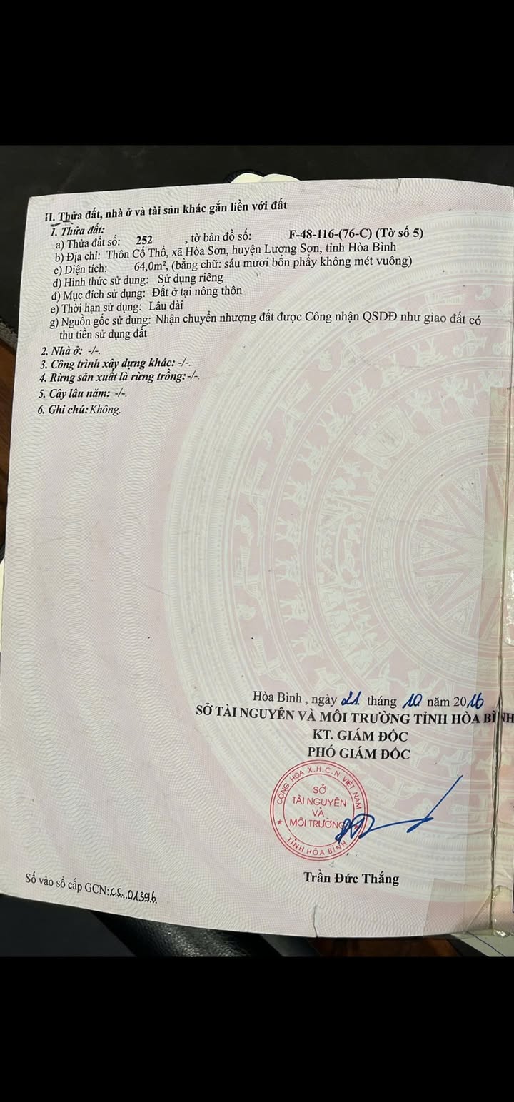 Đất nền thôn Cố Thổ, xã Hòa Sơn 64m² - Giá tốt cho đầu tư