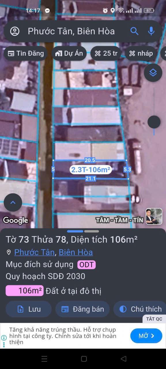 Đất thổ cư 105m² Phước Tân - Giá chỉ 2.1 tỷ, tiện ích đầy đủ!