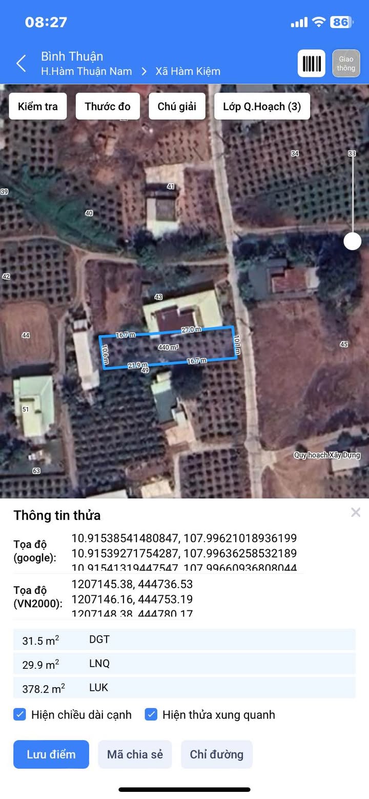 Đất thổ cư 440m² tại Thôn Dân Bình, Hàm Kiệm - Giá chỉ 1.5 tỷ, phong thủy tốt!