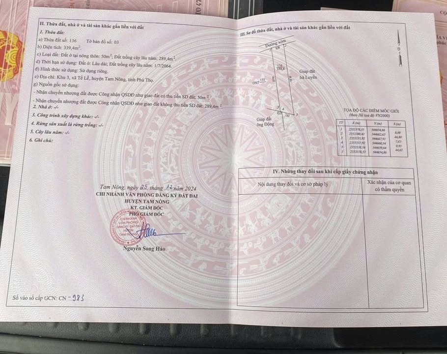 Đất nền Tề Lễ, Tam Nông, Phú Thọ 339.4m² giá 500 triệu - Đầu tư sinh lời cao!