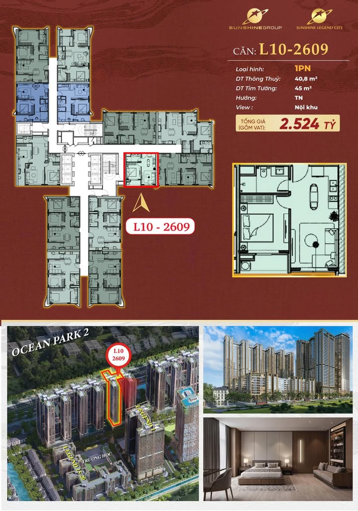 Căn hộ 1PN Sunshine Legend City Văn Giang 40m² giá 2.525 tỷ - Sở hữu lâu dài, tiềm năng tăng giá mạnh!
