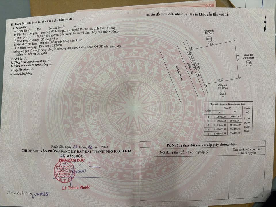 Đất vườn 488m² tại Khu phố 1, Phường Vĩnh Thông, Rạch Giá - Giá chỉ 900 triệu!