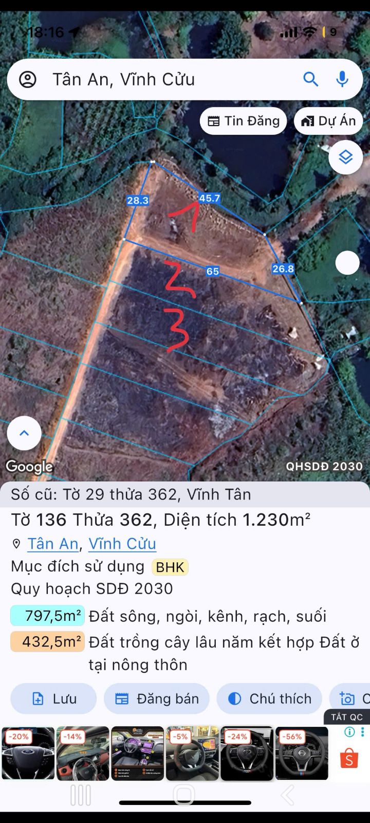 Đất nền xã Vĩnh Tân, Tân An 1.2 sào giá 1.05 tỷ - Cơ hội đầu tư tốt!