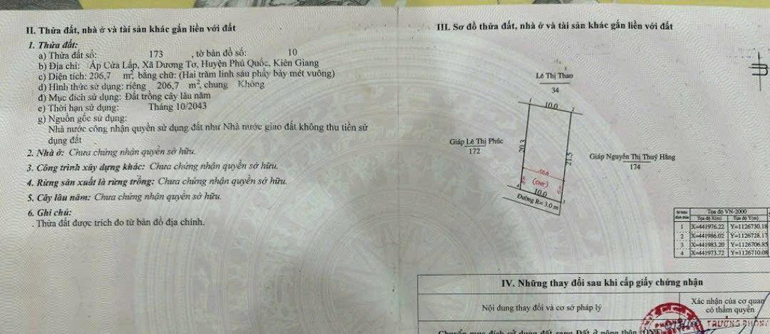 Đất Phú Quốc 206m² giá 4 tỷ - Sổ đỏ chính chủ, cơ hội đầu tư hấp dẫn!