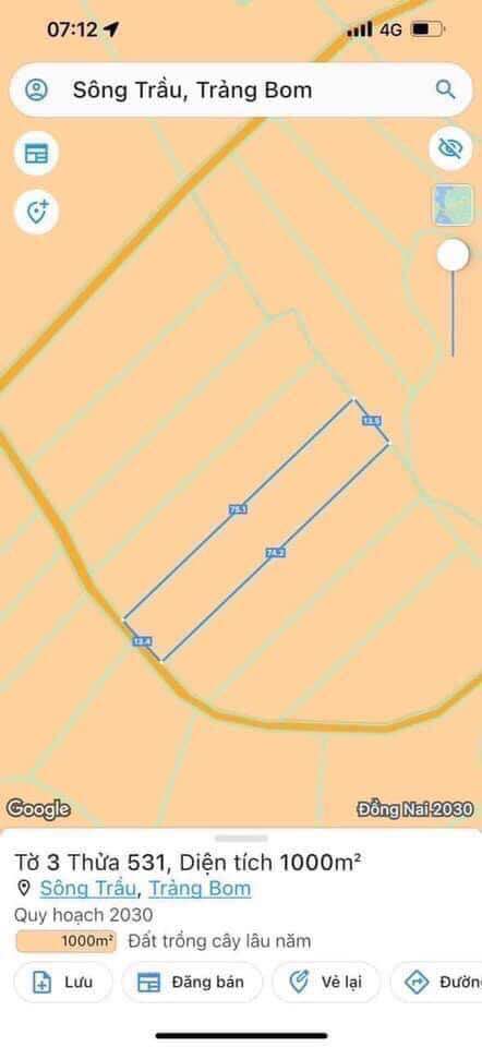Đất nền Sông Trầu Trảng Bom 7200m² giá 800 triệu - Cơ hội sinh lời hấp dẫn!