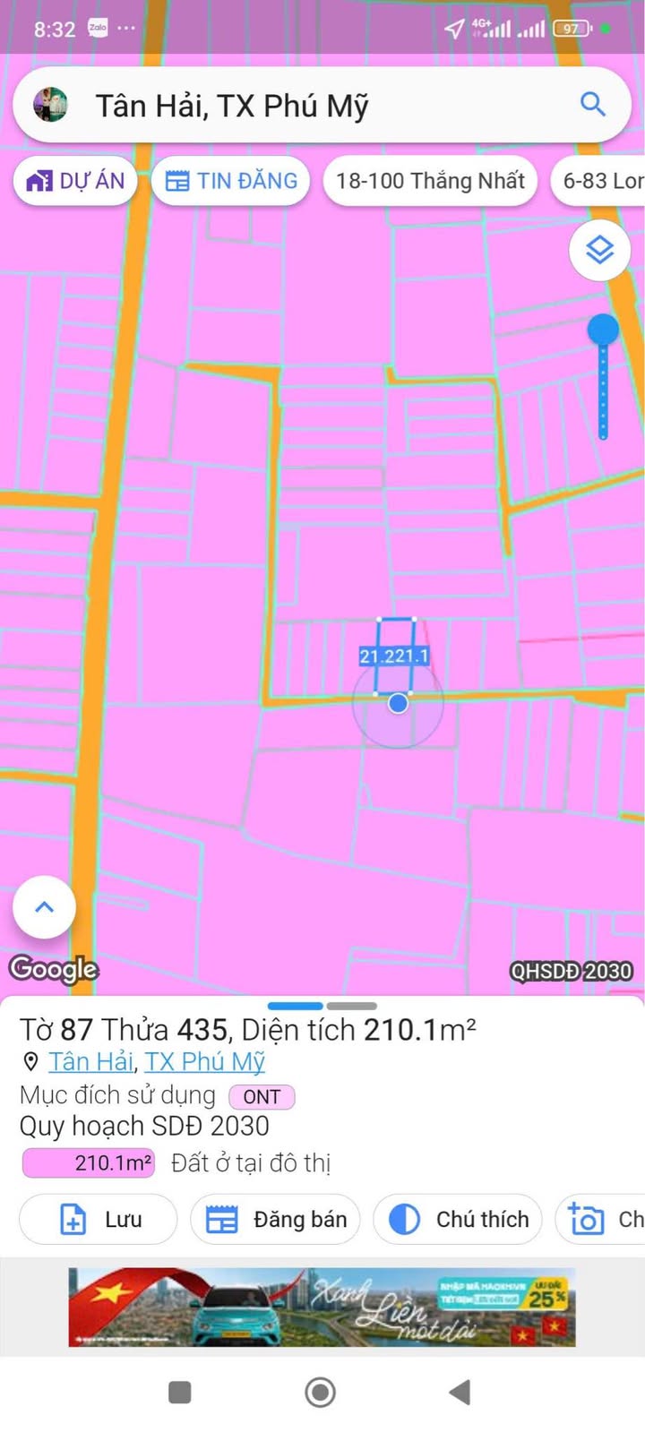 Đất thổ cư Tân Hải Phú Mỹ 210m² giá 2 tỷ - Cơ hội đầu tư tuyệt vời!