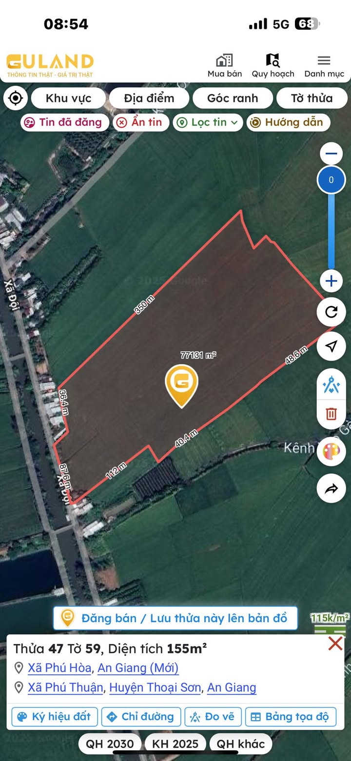 Đất nền mặt tiền đường kênh xã Đội, Phú Hòa 77.000m² chỉ 6.16 tỷ - Cơ hội đầu tư hấp dẫn!