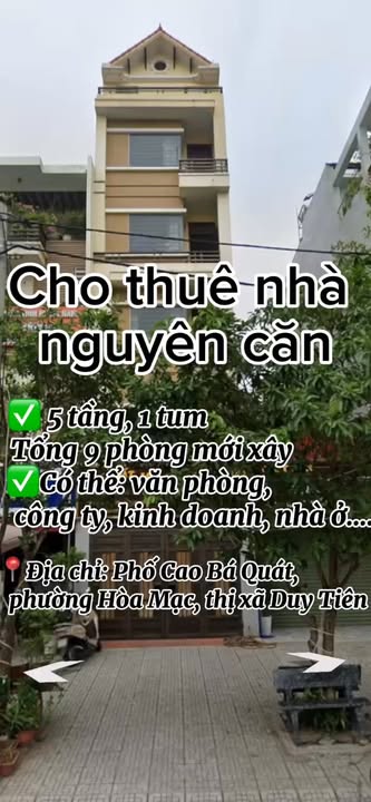 Cho thuê tòa nhà 5 tầng tại phố Cao Bá Quát, Duy Tiên - Giá 15 triệu/tháng