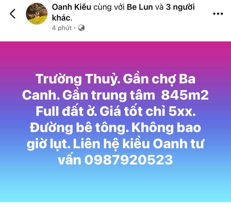 Đất nền Trường Thủy, Lệ Thủy 845m² giá chỉ 500 triệu - Cơ hội đầu tư hiếm có!