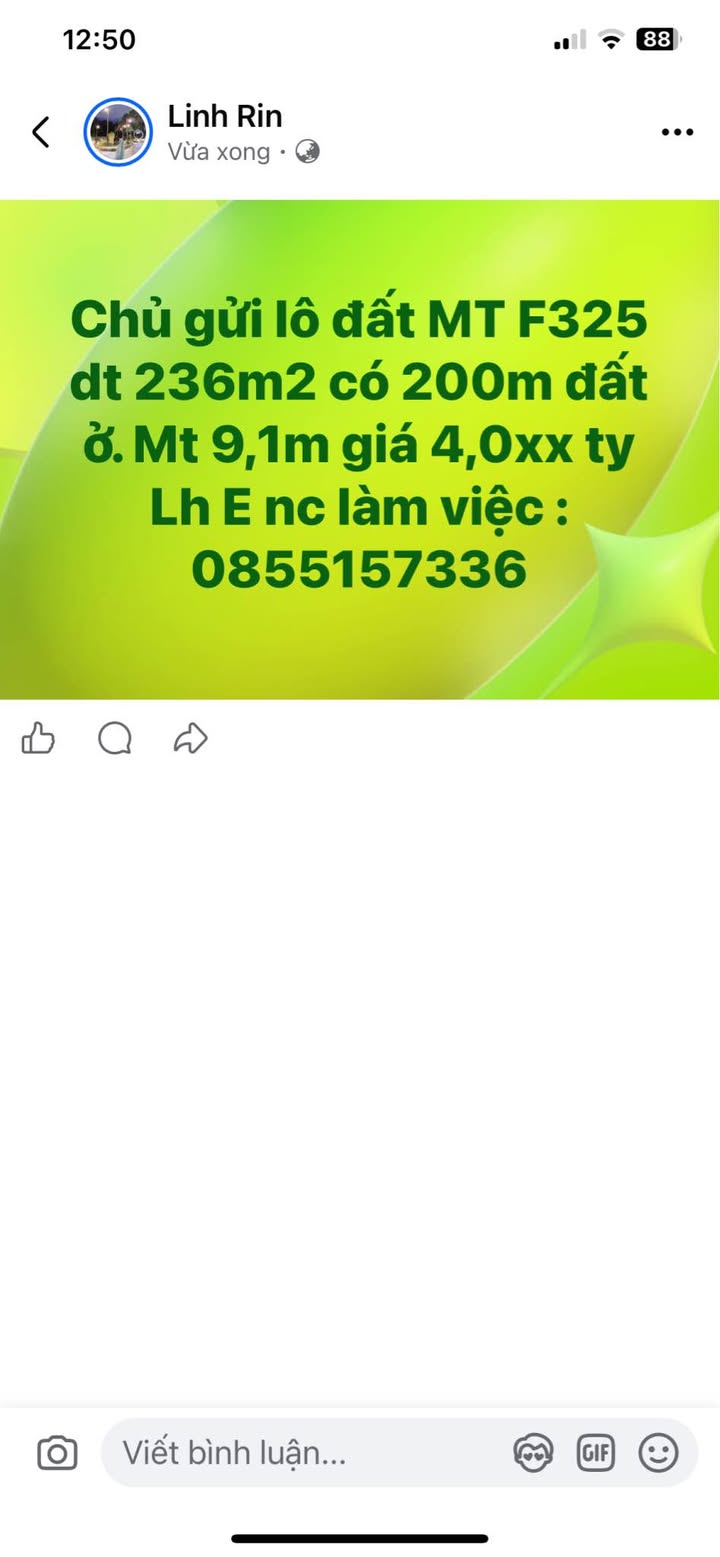 Đất nền mặt tiền F325, Đồng Hới, 236m² giá 4 tỷ - Cơ hội đầu tư hấp dẫn!