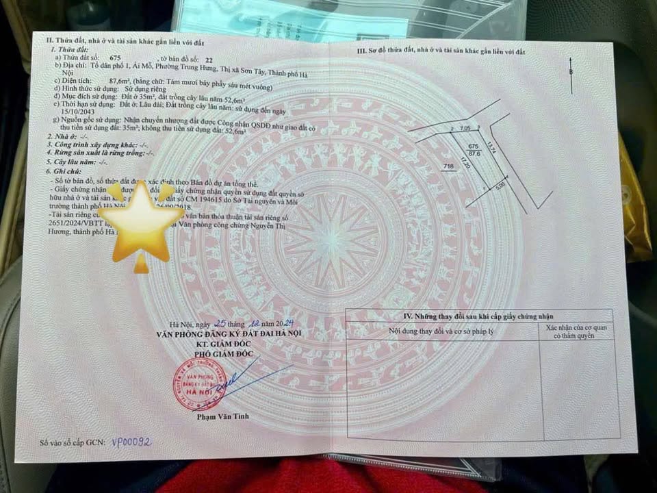 Đất thổ cư 87m² tại Tổ dân phố 1, Trung Hưng, Sơn Tây - Sổ đỏ chính chủ, giá tốt hiếm có!