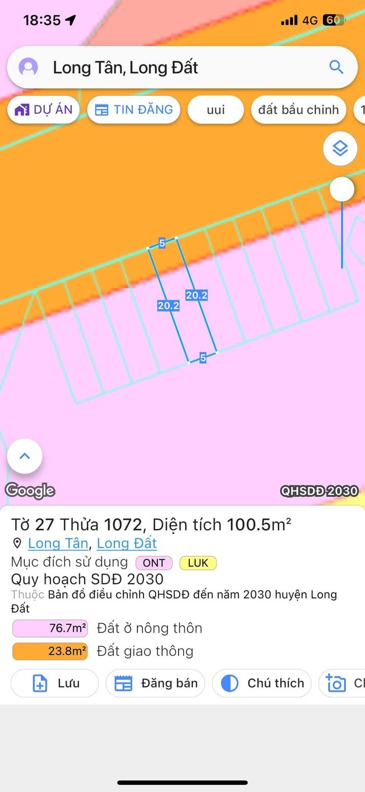 Đất nền mặt tiền tỉnh lộ 52 Long Tân 100m² giá 1 tỷ - Cơ hội đầu tư hấp dẫn!