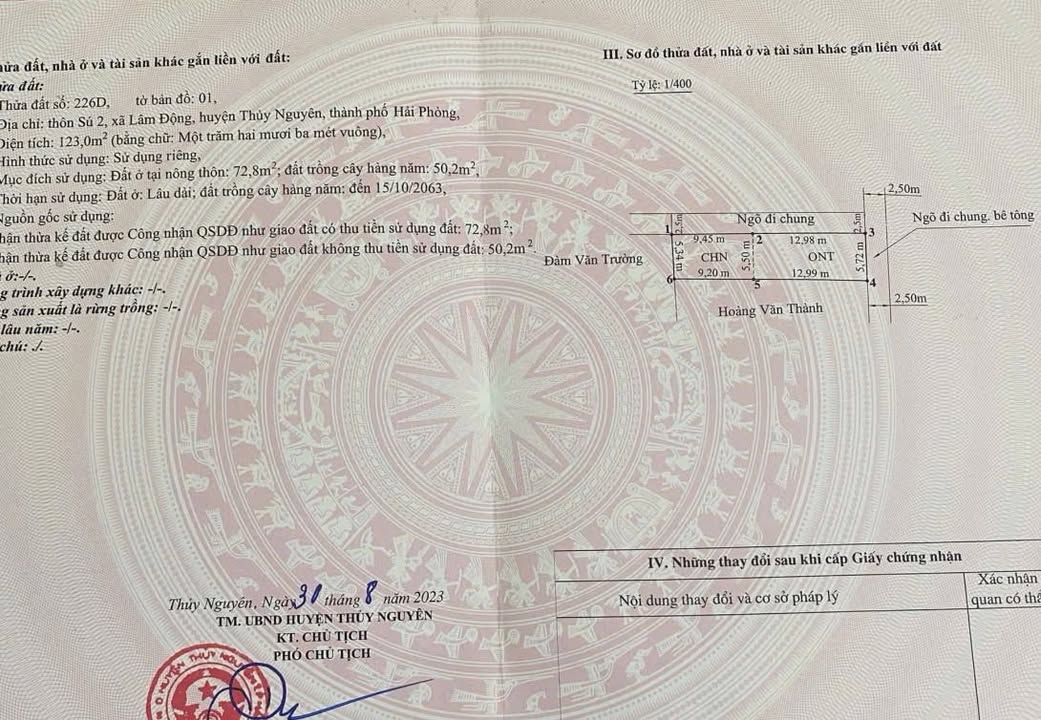 Đất nền Thôn Sú2, Lâm Động, Thuỷ Nguyên 123m² giá 1.5 tỷ - Cơ hội đầu tư tuyệt vời!