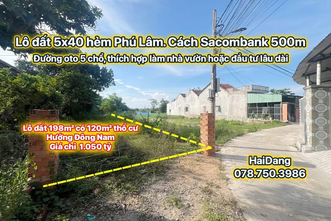 Đất nền 198m² hẻm Trần Rến, Phú Lâm, Tuy Hoà giá 1.05 tỷ - Đầu tư sinh lời ngay!