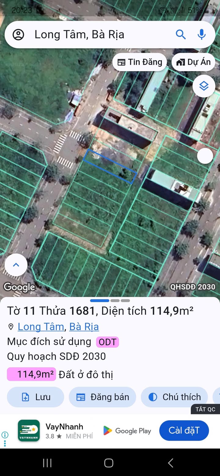 Đất thổ cư Bà Rịa 115m² giá 2 tỷ - Mặt tiền đường nhựa thuận lợi!