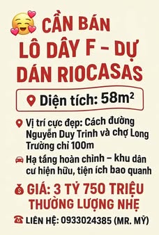 Đất nền dự án RioCasa quận 9 58m² giá 3.75 tỷ - Vị trí đắc địa gần chợ Long Trường!
