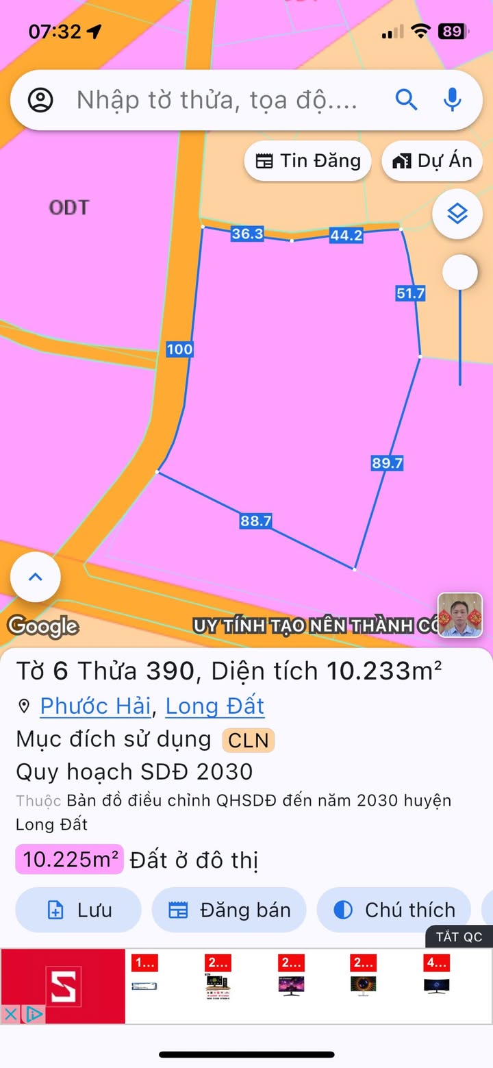 Đất nền Phước Hải 10.233m² giá 3.4 tỷ - Mặt tiền đường nhựa, vị trí tiềm năng!