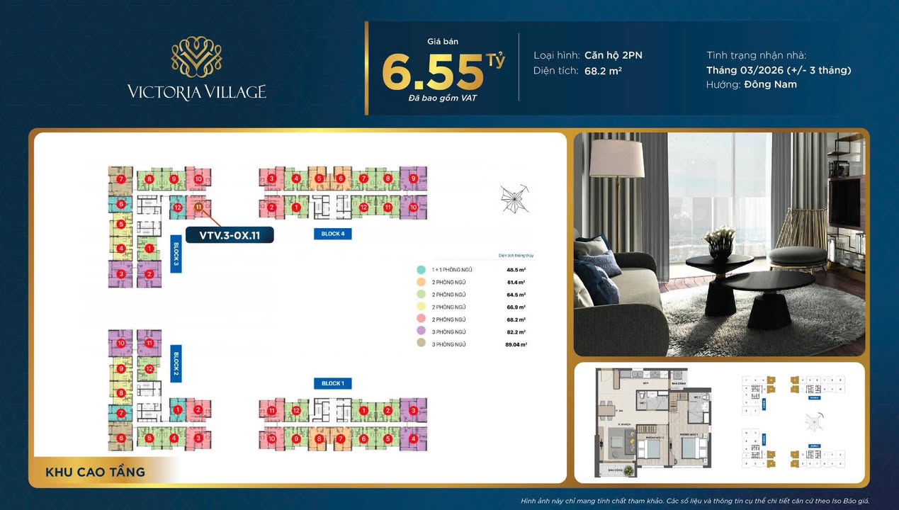 Căn hộ 2PN Victoria Village Thủ Đức 68.2m² giá 6.55 tỷ - Bàn giao tháng 3/2026!